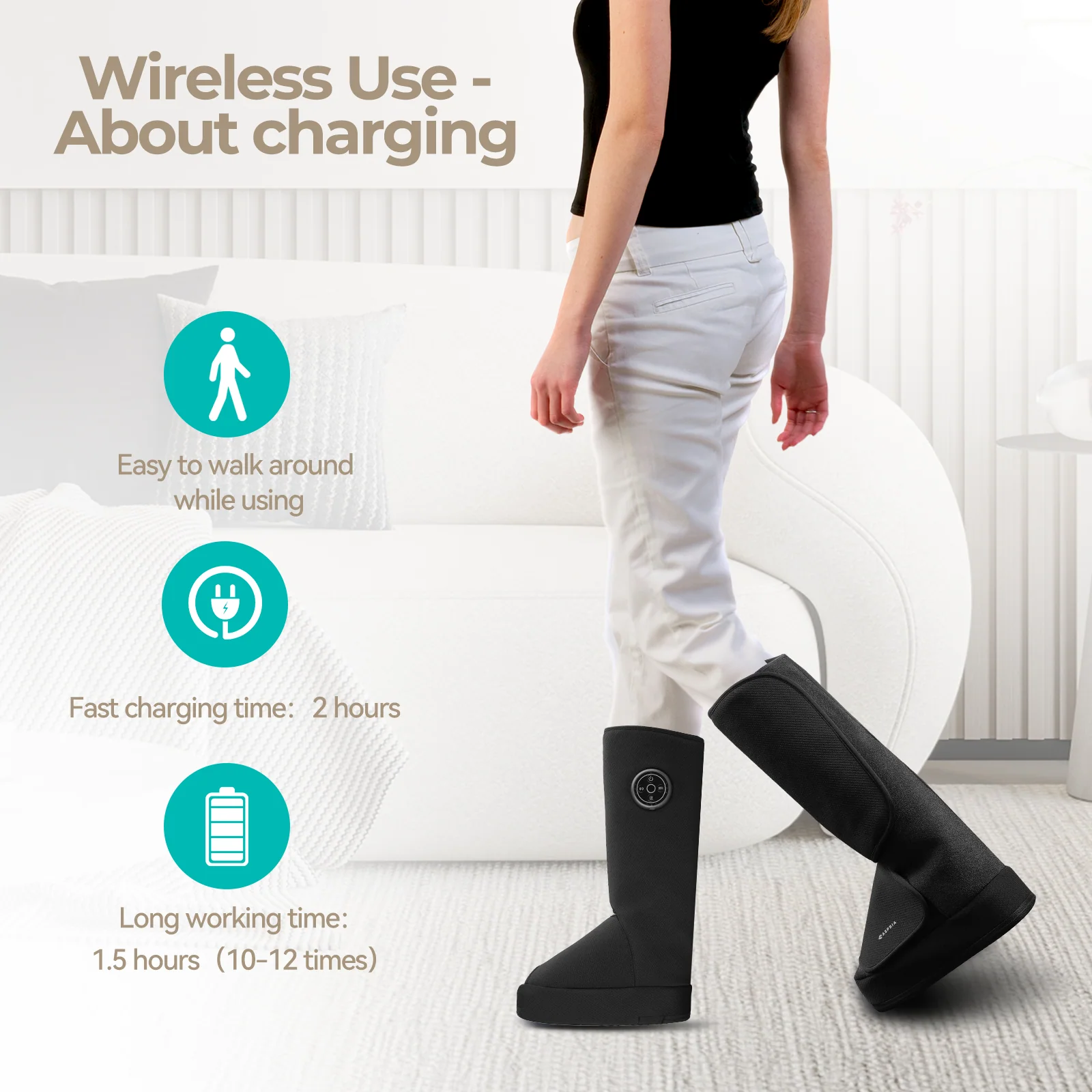 Aspria by Naipo Massaggiatore per piedi, Massaggiatore per piedi per polpacci 2 in 1 con compressione dell'aria, vibrazione e terapia del calore, Stivali per massaggio ai piedi per gambe gonfie, edema, Design wireless - Image 3