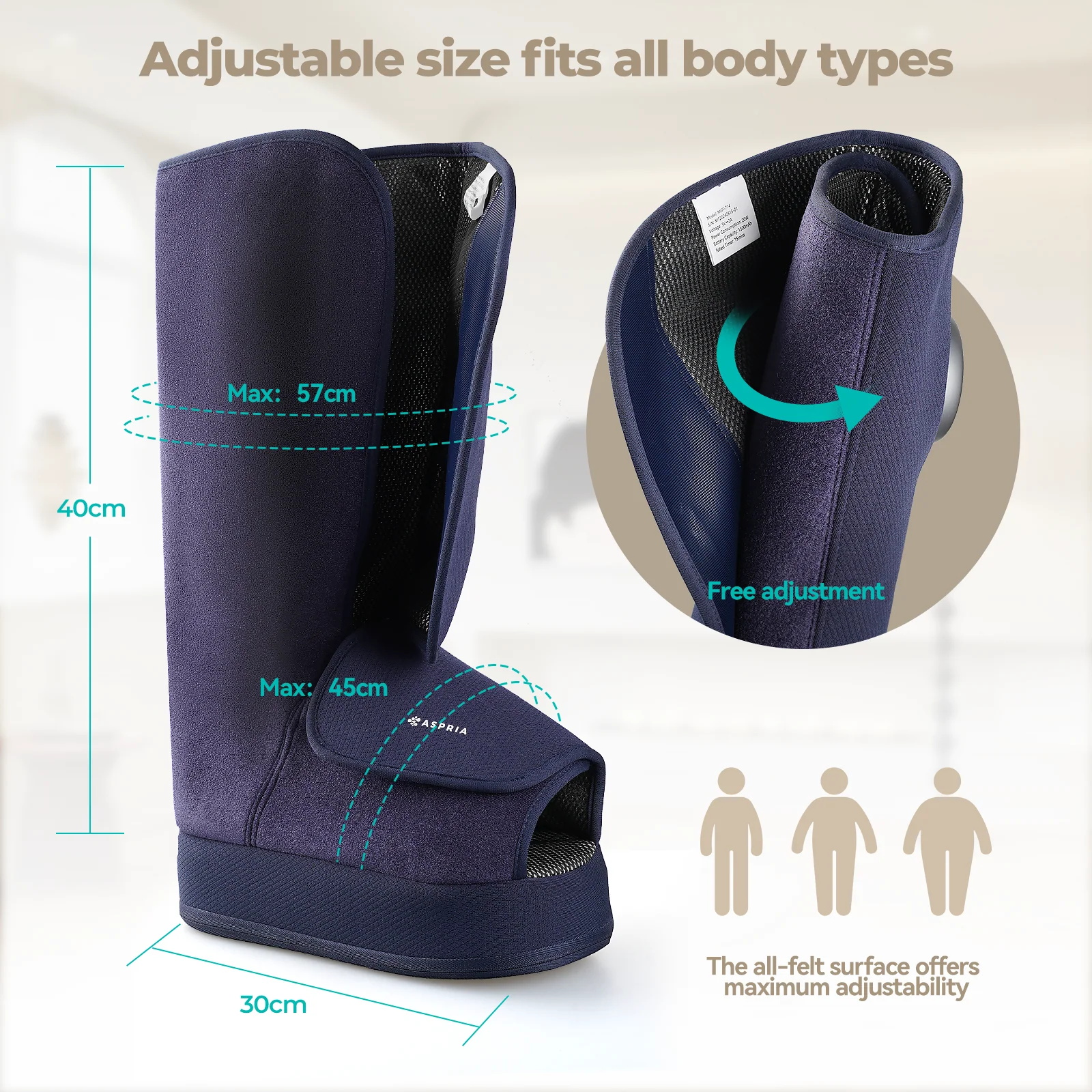 Aspria by Naipo Massaggiatore per piedi, Massaggiatore per piedi per polpacci 2 in 1 con compressione dell'aria, vibrazione e terapia del calore, Stivali per massaggio ai piedi per gambe gonfie, edema, Design wireless, Blu - Image 6