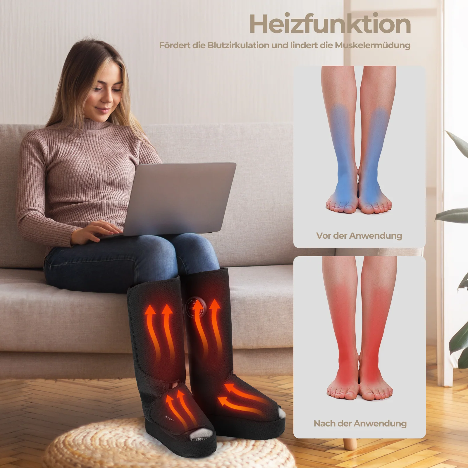 Aspria by Naipo Massaggiatore per piedi, Massaggiatore per piedi per polpacci 2 in 1 con compressione dell'aria, vibrazione e terapia del calore, Stivali per massaggio ai piedi per gambe gonfie, edema, Design wireless - Image 5