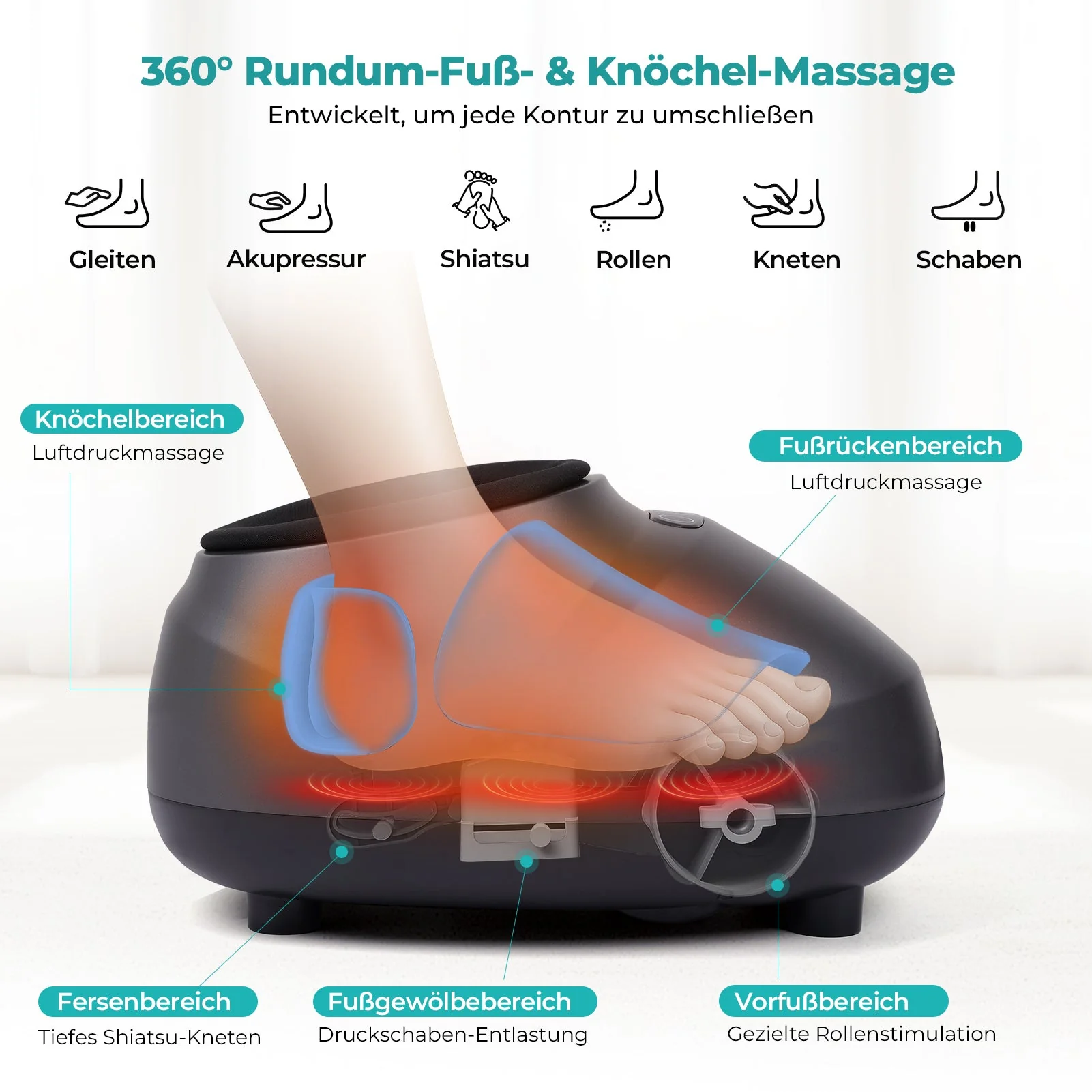 Massaggiatore per piedi Aspria Cloudwalk con funzione calore, impastamento profondo Shiatsu e compressione dell'aria a 360° - Image 5