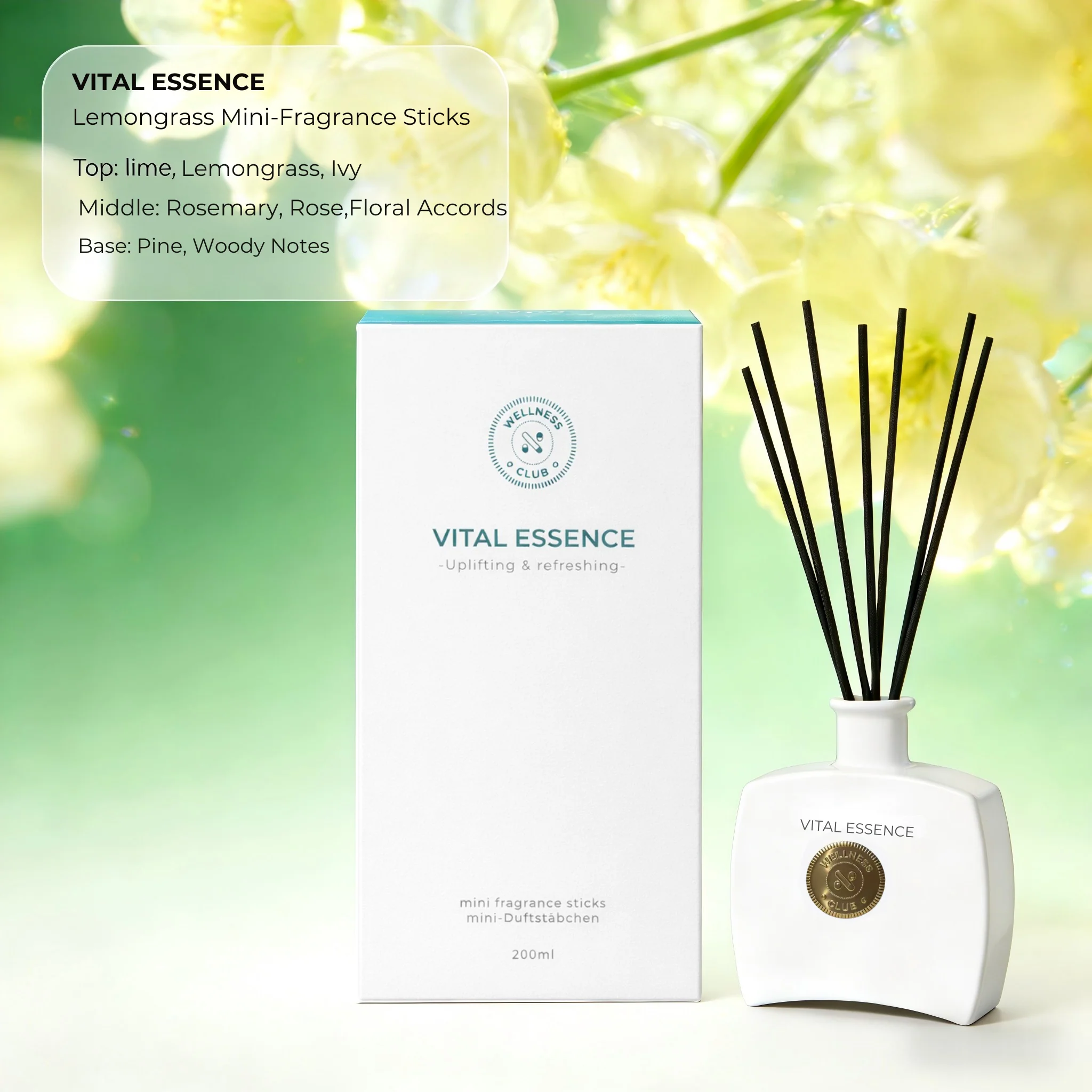 Set regalo Wellness Club GOLDEN COMFORT alla vaniglia: diffusore a bastoncini 100 ml + spray per ambienti 200 ml - Oli essenziali naturali - Per soggiorno, camera da letto, bagno e ufficio. - Image 7