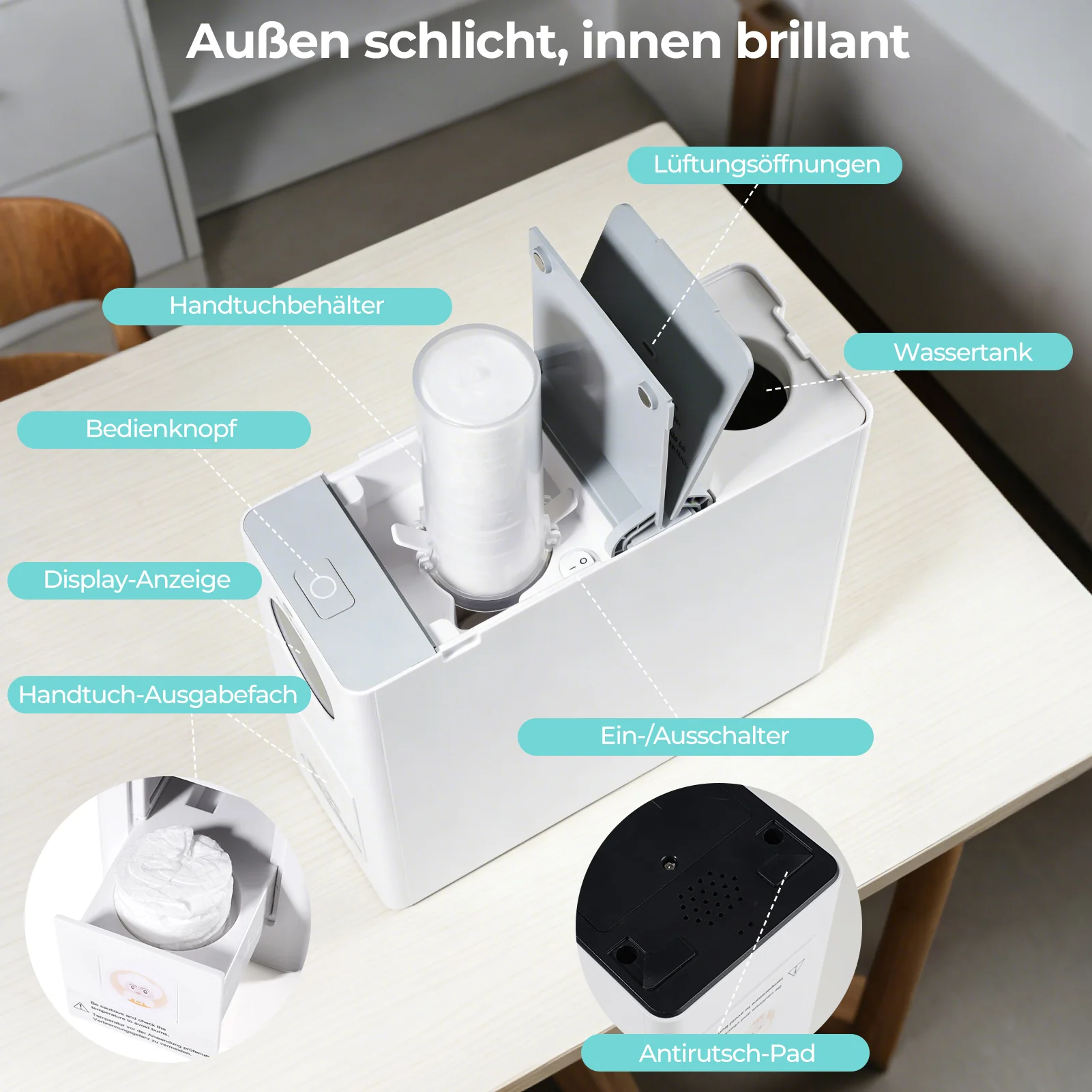 Dispenser di asciugamani caldi CalmConceptÂŽ Mini â Asciugamani monouso puliti e piacevolmente caldi per la casa e in viaggio, modello W2 - Image 6