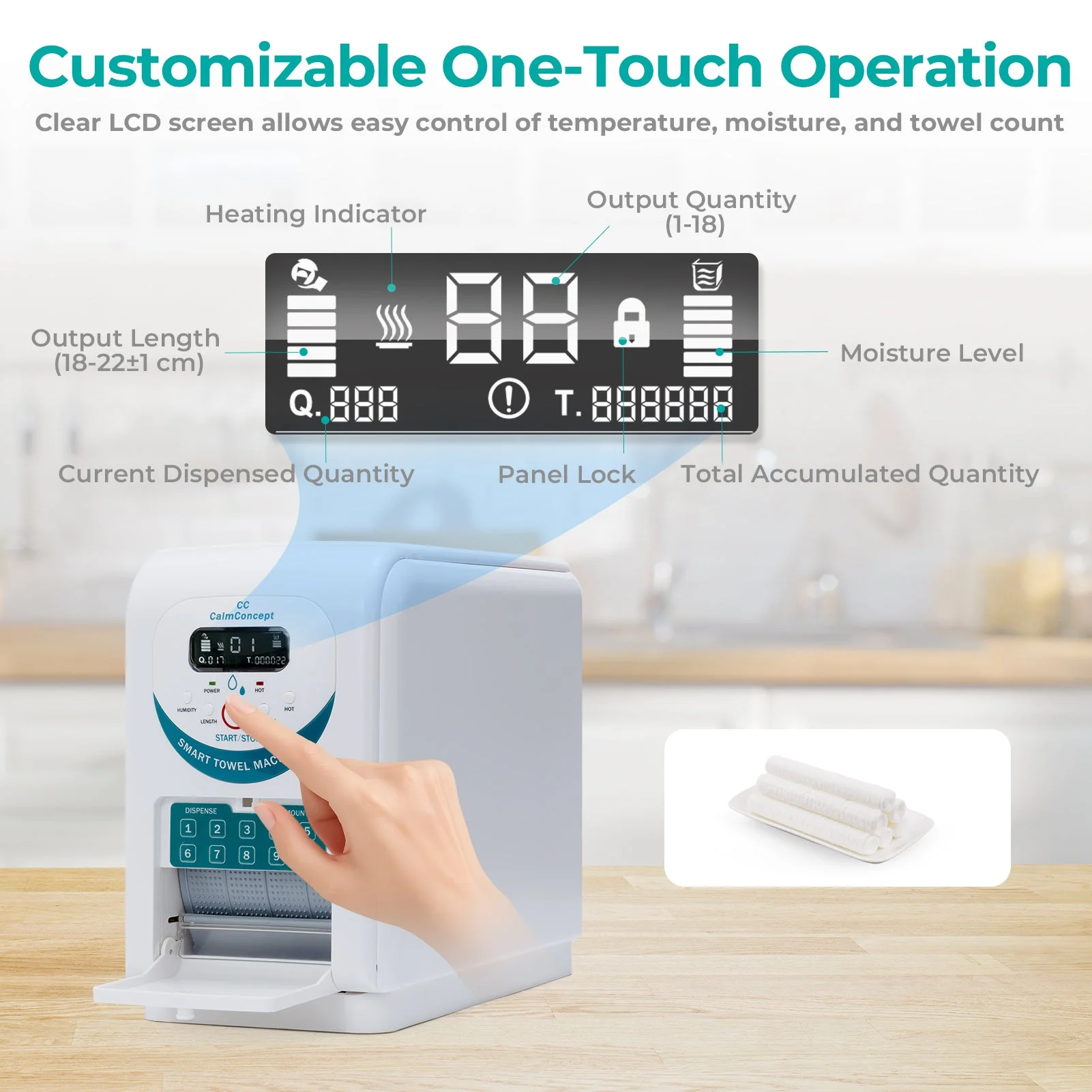 Dispenser di asciugamani caldi CalmConcept® con funzione di umidificazione e riscaldamento (fino a 60 °C), display LED, erogazione rapida in 2 secondi, scaldasalviette monouso igienico per spa, centri estetici, ristoranti e casa, modello A - Image 5