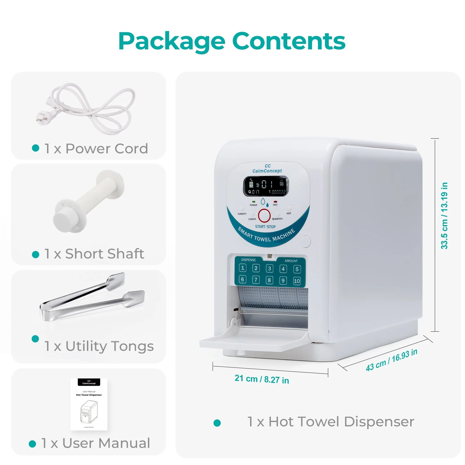 Dispenser di asciugamani caldi CalmConcept® con funzione di umidificazione e riscaldamento (fino a 60 °C), display LED, erogazione rapida in 2 secondi, scaldasalviette monouso igienico per spa, centri estetici, ristoranti e casa, modello A - Image 7