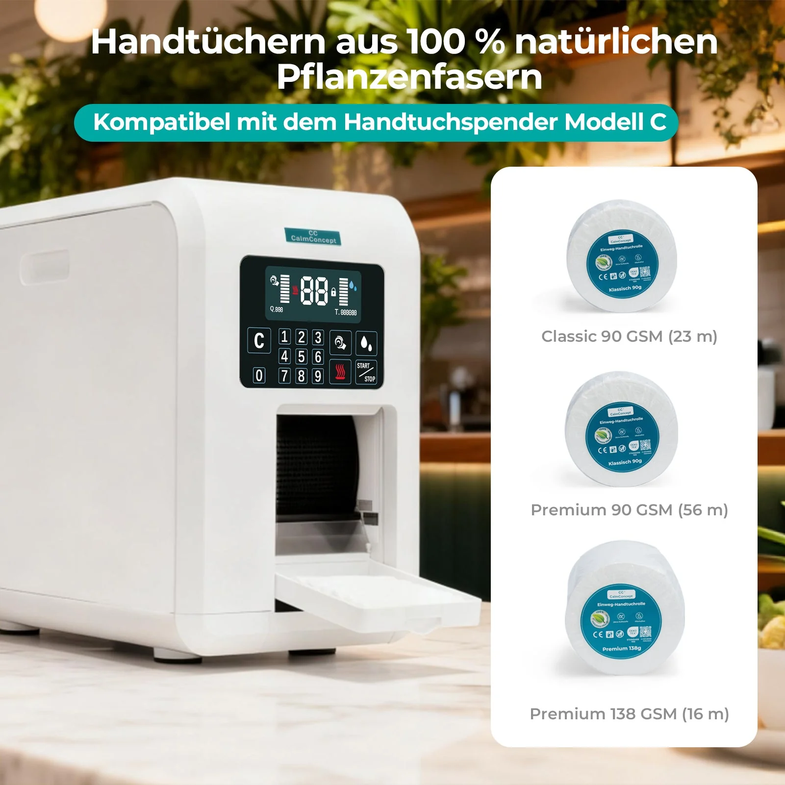 Dispenser di asciugamani caldi CalmConcept® con funzione di umidificazione e riscaldamento (fino a 60 °C), display LED, erogazione rapida in 2 secondi, scaldasalviette monouso igienico per spa, centro estetico, ristorante, modello C - Image 5