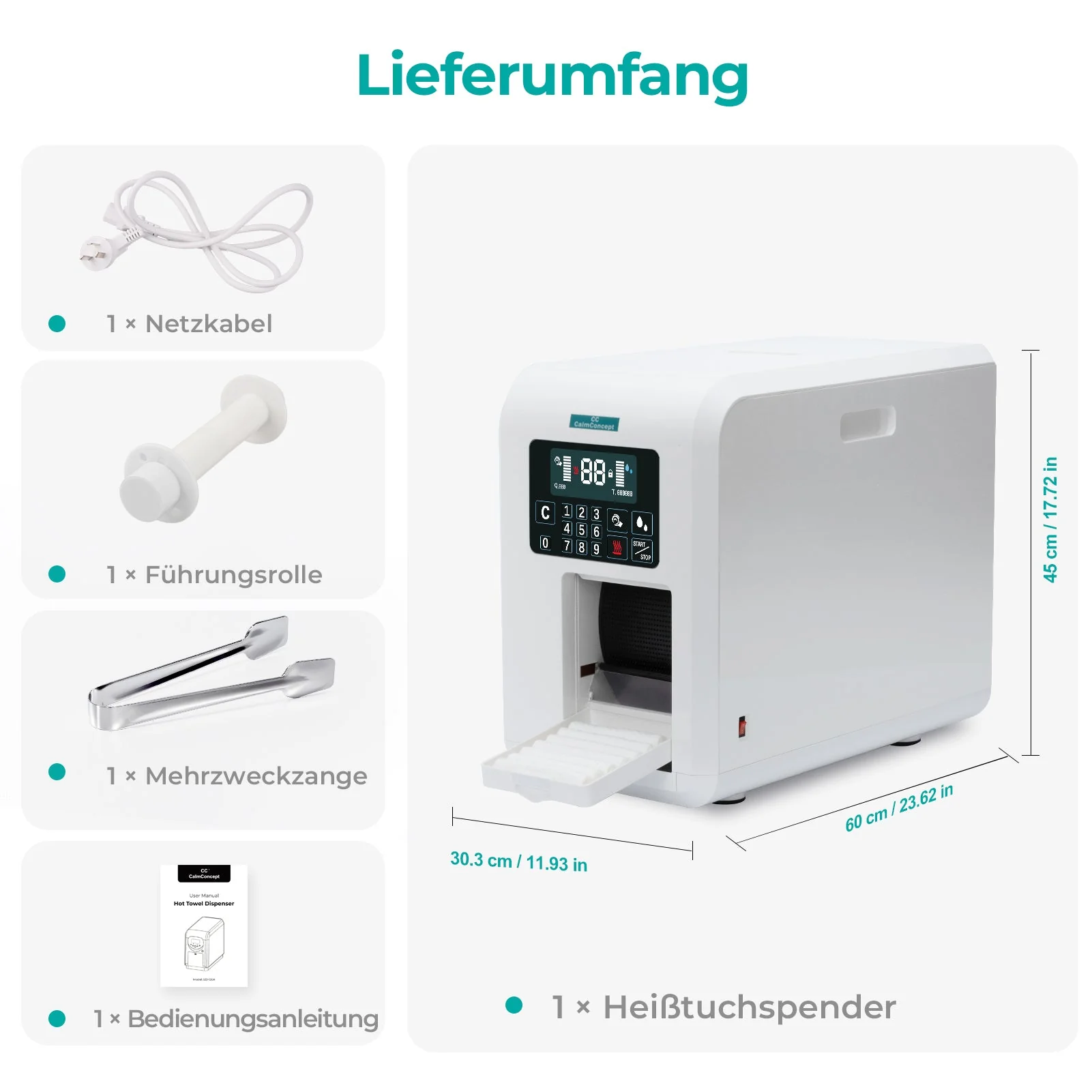 Dispenser di asciugamani caldi CalmConcept® con funzione di umidificazione e riscaldamento (fino a 60 °C), display LED, erogazione rapida in 2 secondi, scaldasalviette monouso igienico per spa, centro estetico, ristorante, modello C - Image 9