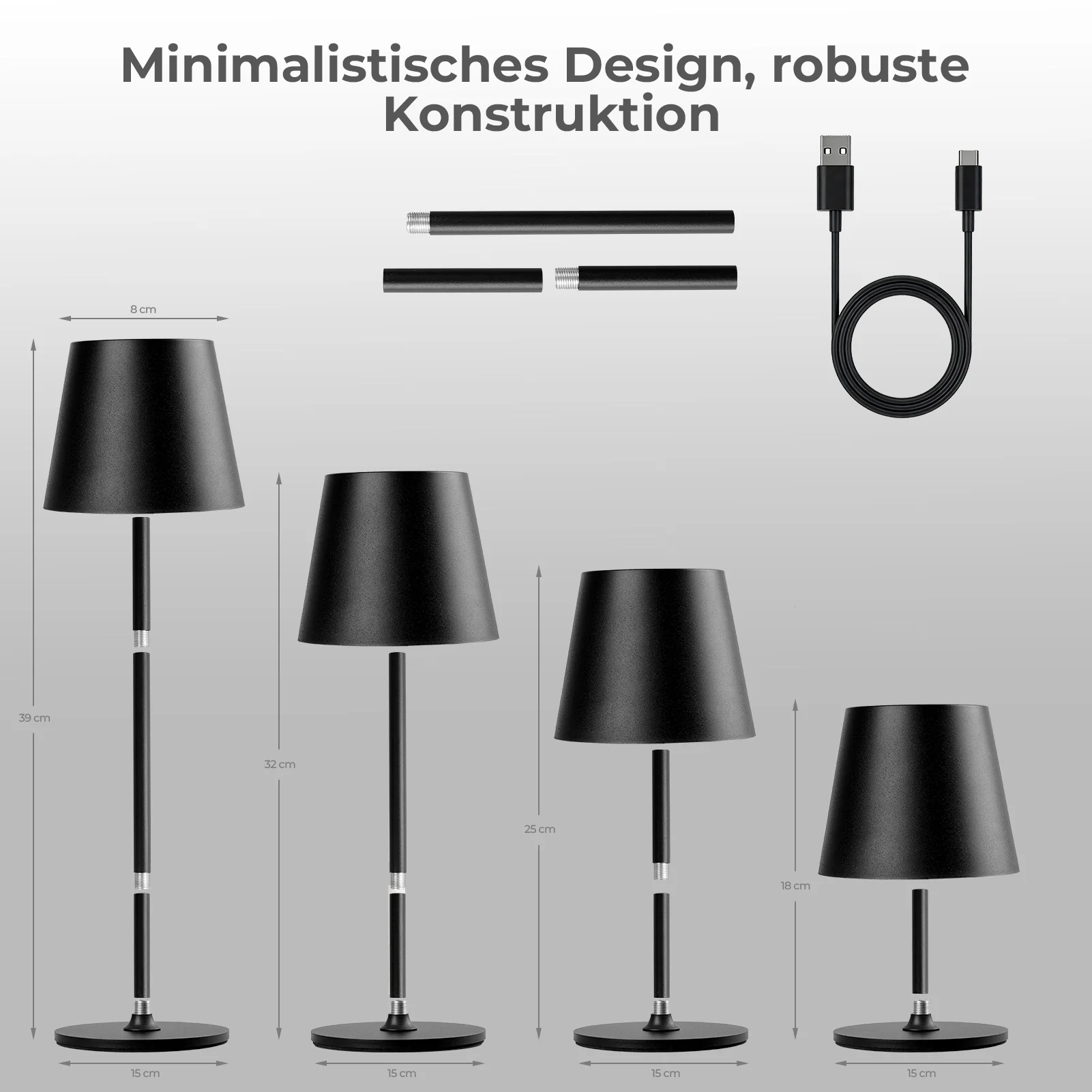Lampada da tavolo a LED ricaricabile – Dimmerabile e con controllo touch – 3 modalità di temperatura colore – Altezza regolabile – Ideale per camera da letto, soggiorno, ufficio e ristorante. - Image 6