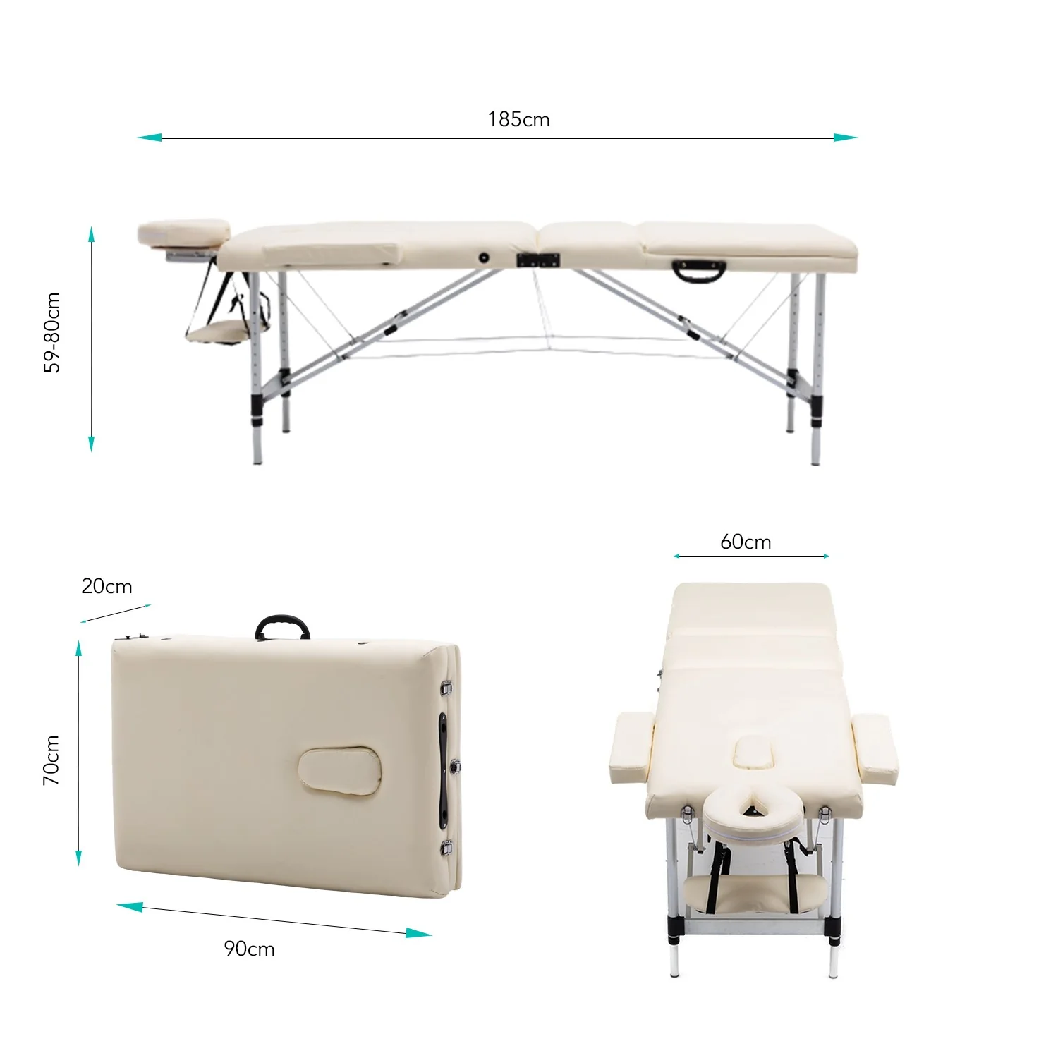 Lettino da massaggio NAIPO® Premium a 3 zone, regolabile in altezza, pieghevole, inclusa borsa con ruote, 185 x 60 cm, certificato TÜV GS, modello: Aspria by NAIPO - Image 5