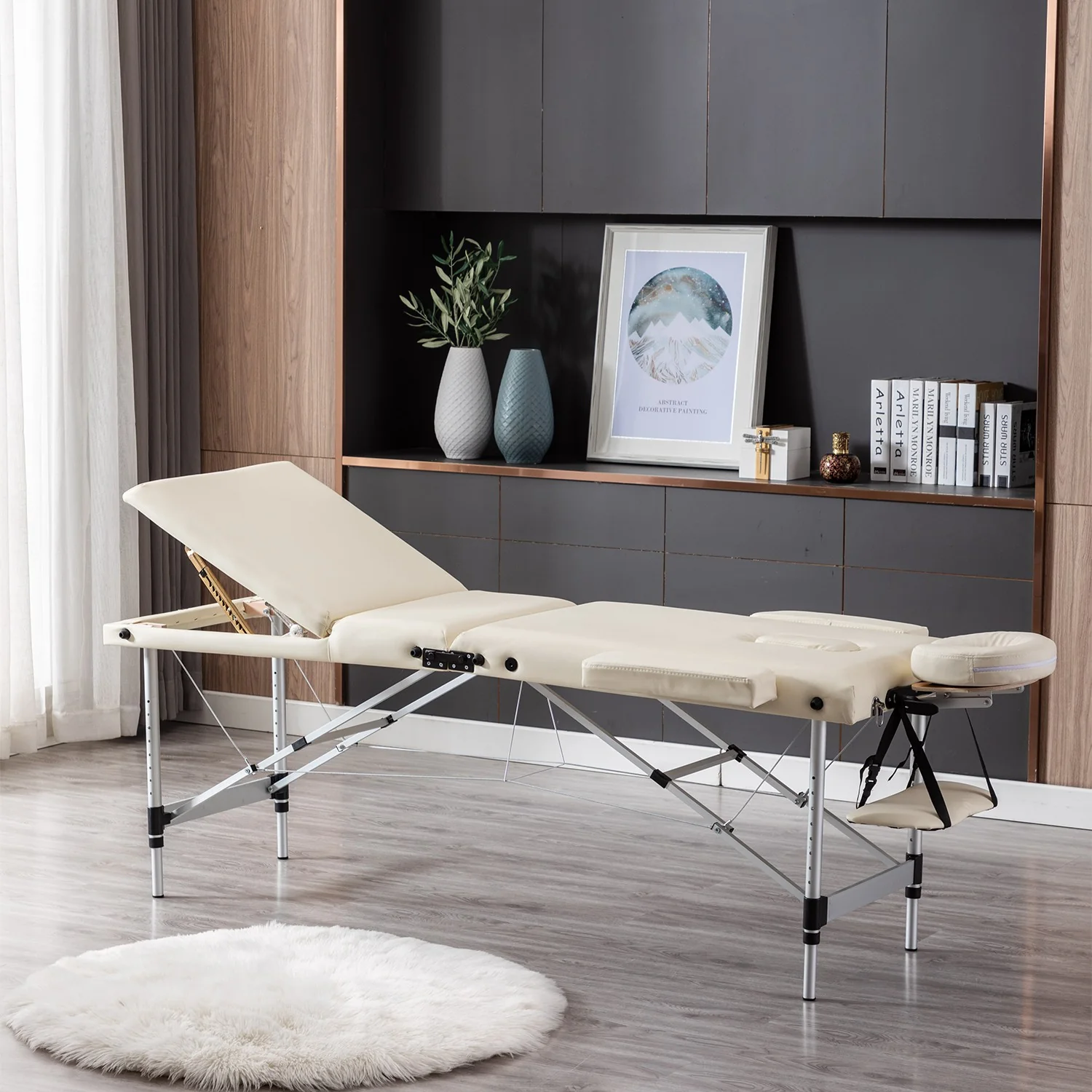 Lettino da massaggio NAIPO® Premium a 3 zone, regolabile in altezza, pieghevole, inclusa borsa con ruote, 185 x 60 cm, certificato TÜV GS, modello: Aspria by NAIPO - Image 7
