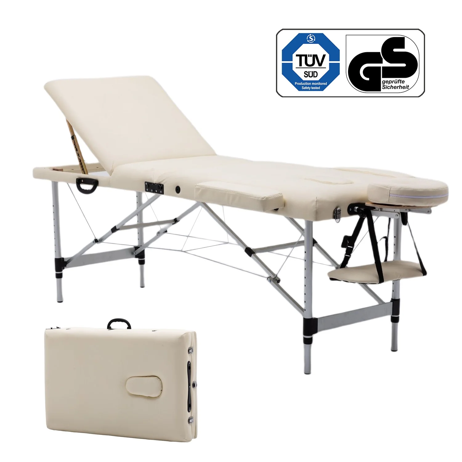 Lettino da massaggio NAIPO® Premium a 3 zone, regolabile in altezza, pieghevole, inclusa borsa con ruote, 185 x 60 cm, certificato TÜV GS, modello: Aspria by NAIPO - Image 9