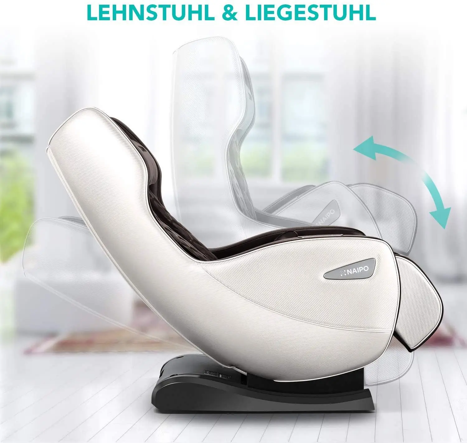 Poltrona da massaggio premium NAIPO, premio per il design, Bluetooth, funzione reclinabile, salvaspazio - Image 4