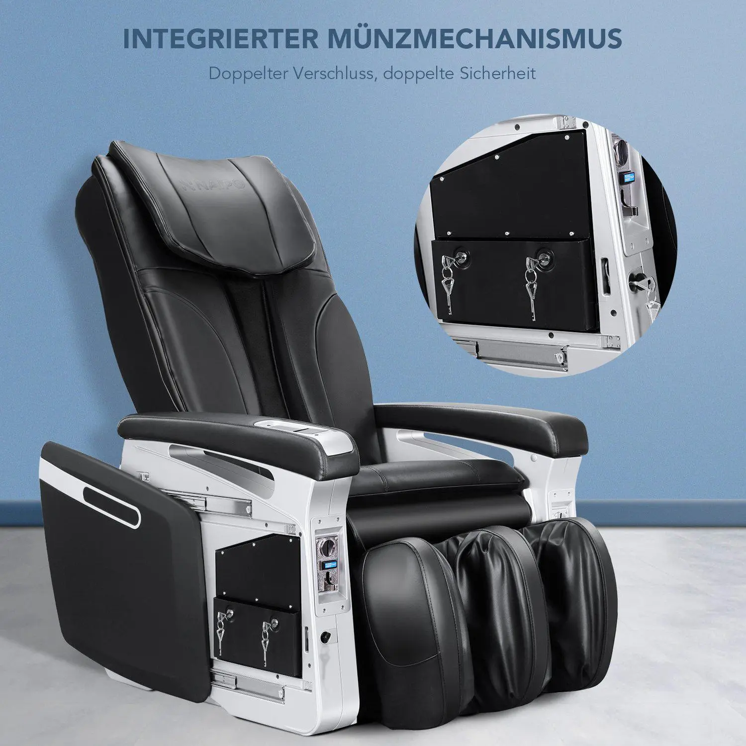 Poltrona da massaggio a gettoni NAIPO, poltrona da massaggio shiatsu, doppio sistema di sicurezza, commerciale, display digitale - Image 9