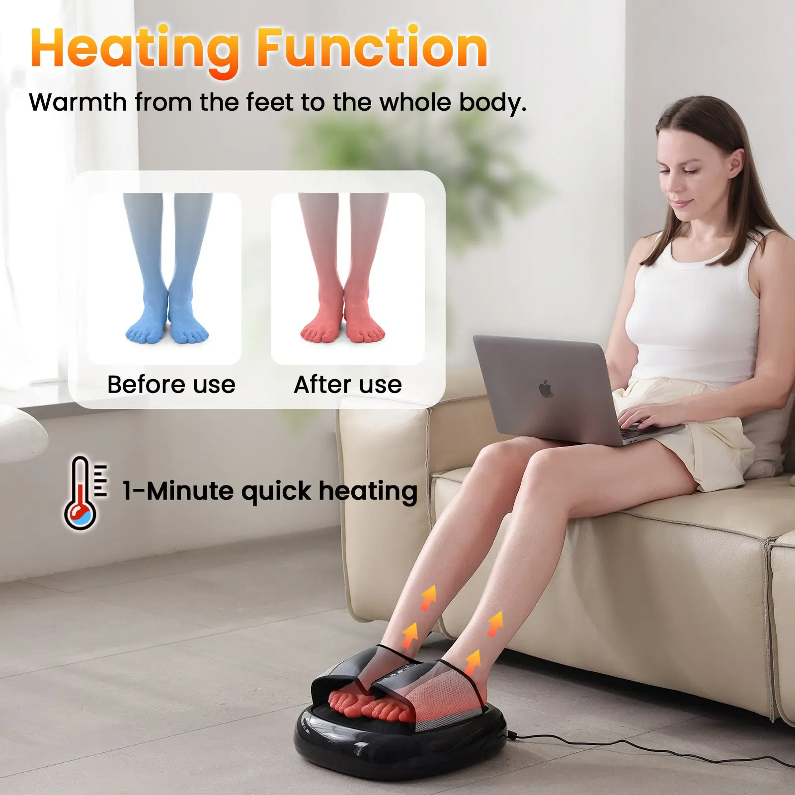 Massaggiatore plantare Naipo, massaggio plantare Shiatsu con funzione di calore, impastamento, compressione dell'aria, 3 modalità opzionali, intensità regolabile e timer per il relax - Image 5