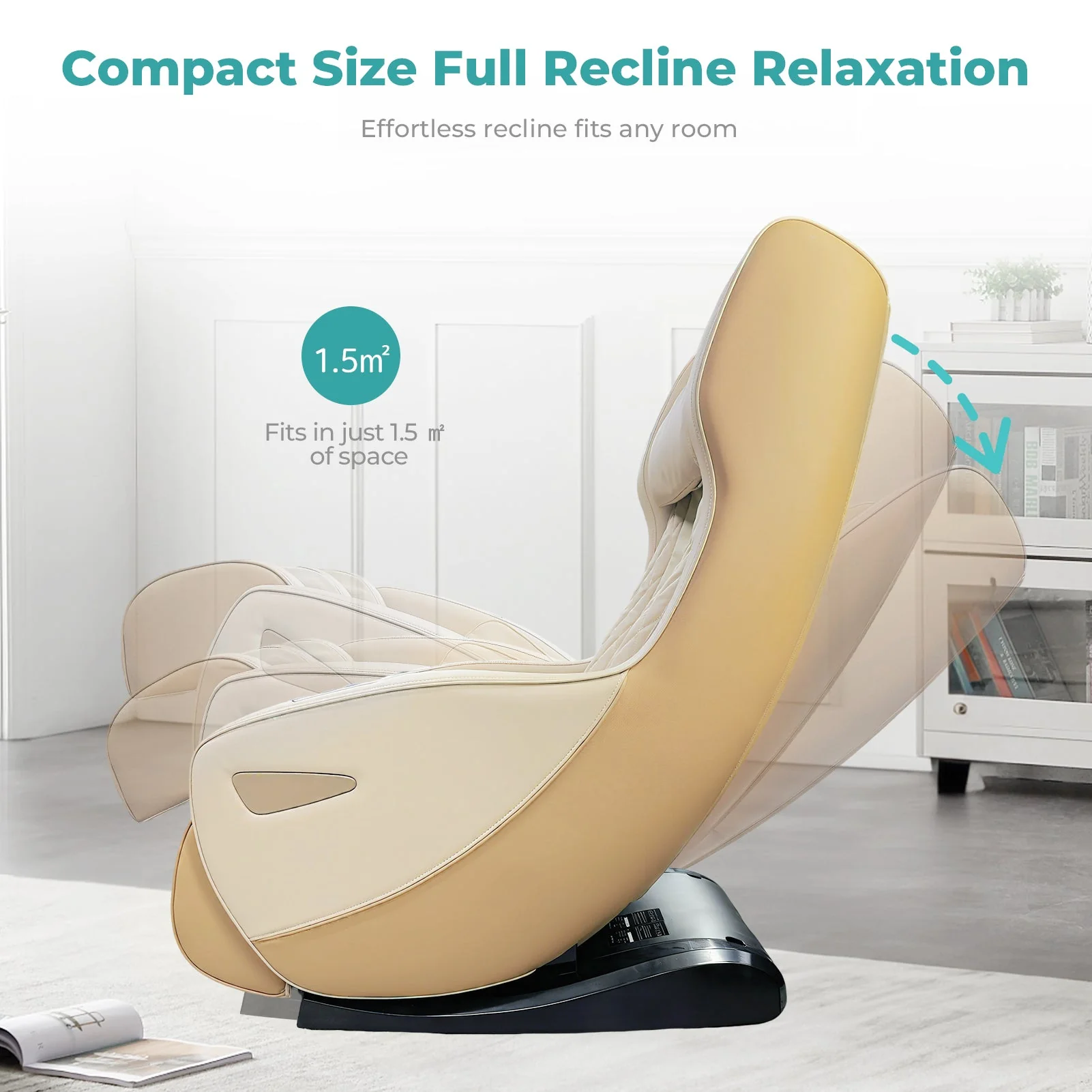 Poltrona massaggiante NAIPO con calore | Premio di design | Bluetooth | Funzione reclinabile | Salvaspazio | Crema-Beige - Image 9