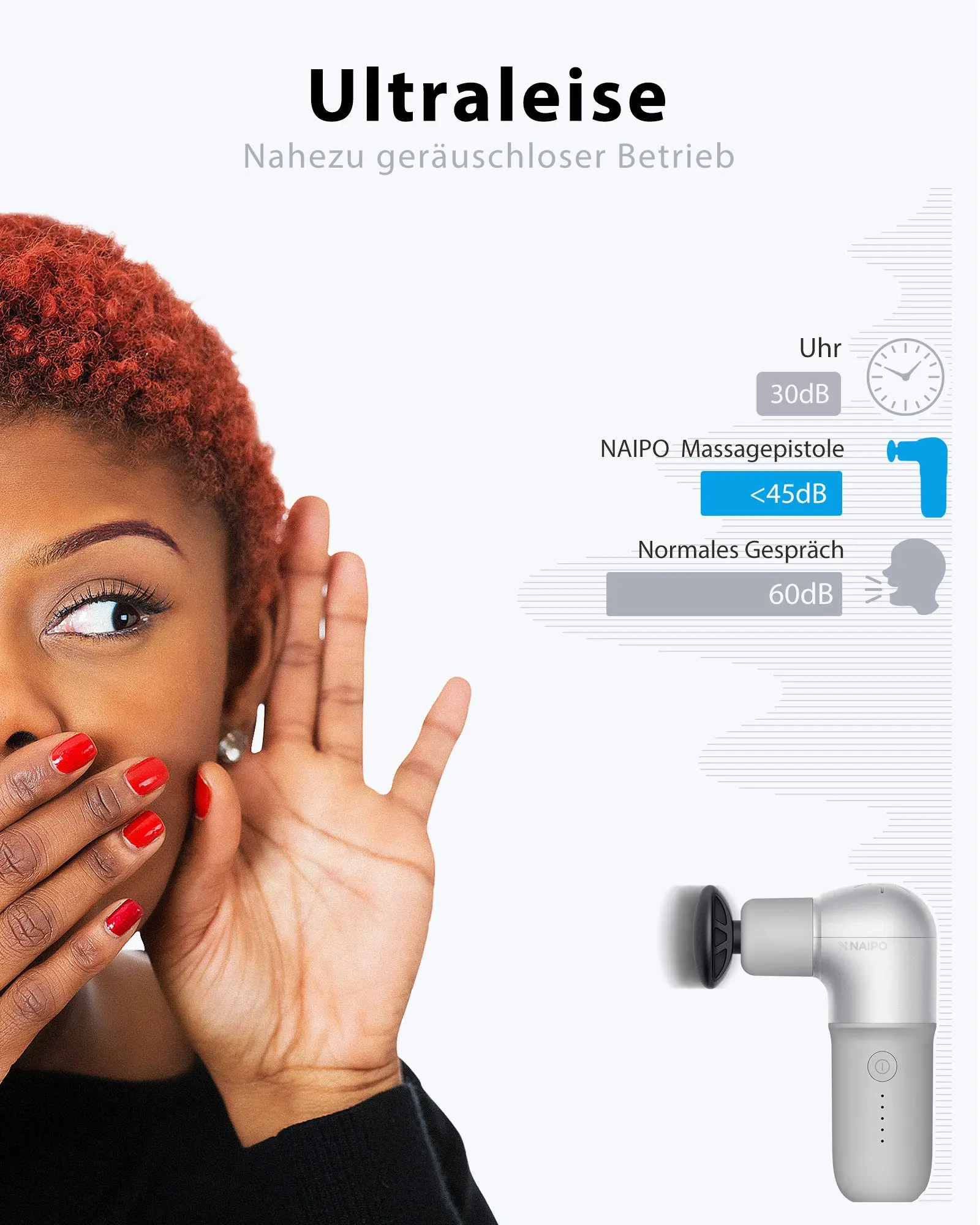 NAIPO® Mini Pro - pistola da massaggio, compatta e potente, 5 livelli di intensità, inclusi 4 accessori - Image 7