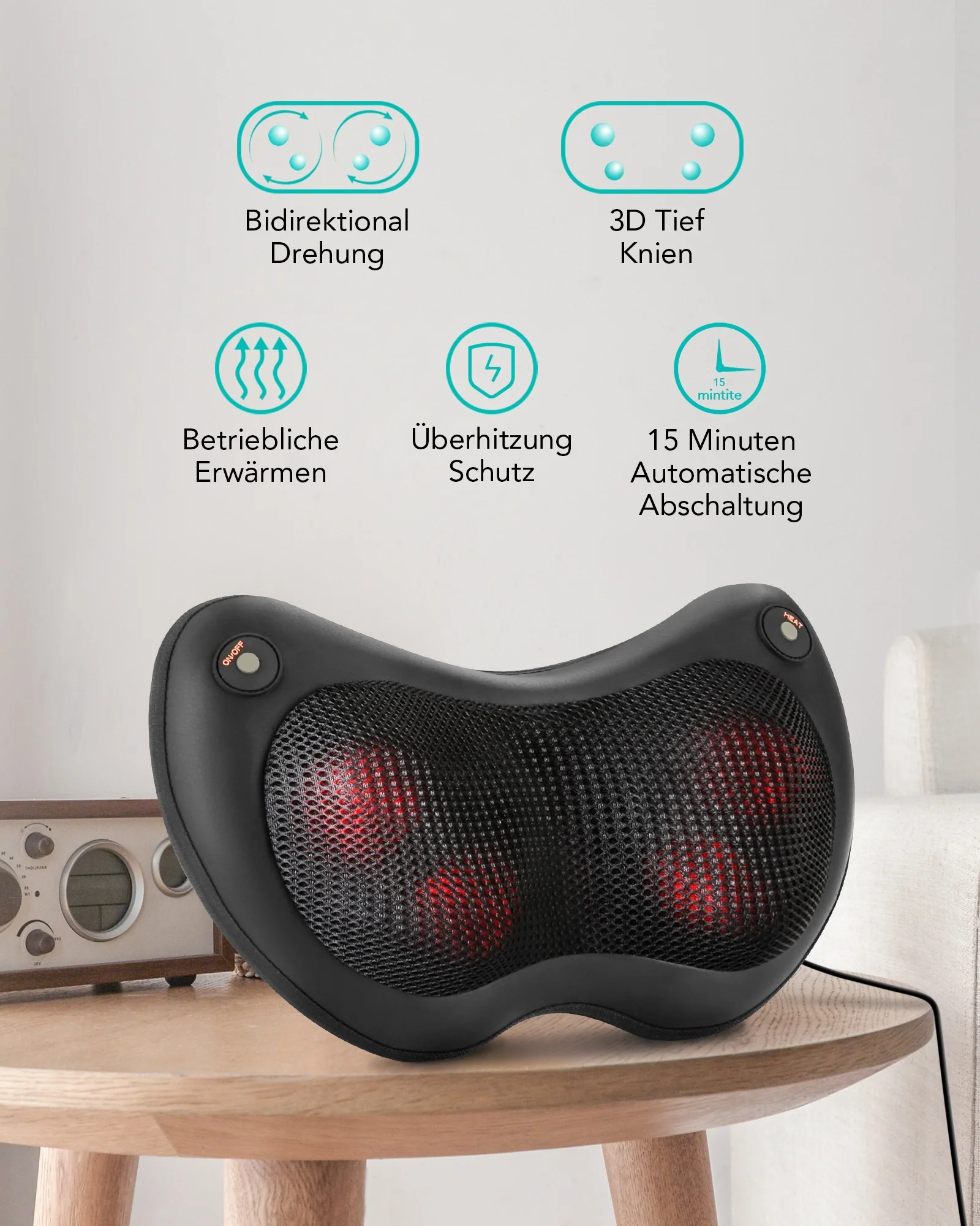 Naipo massaggiatore Cuscino massaggiante shiatsu con funzione  calore, per collo spalle schiena - Image 4