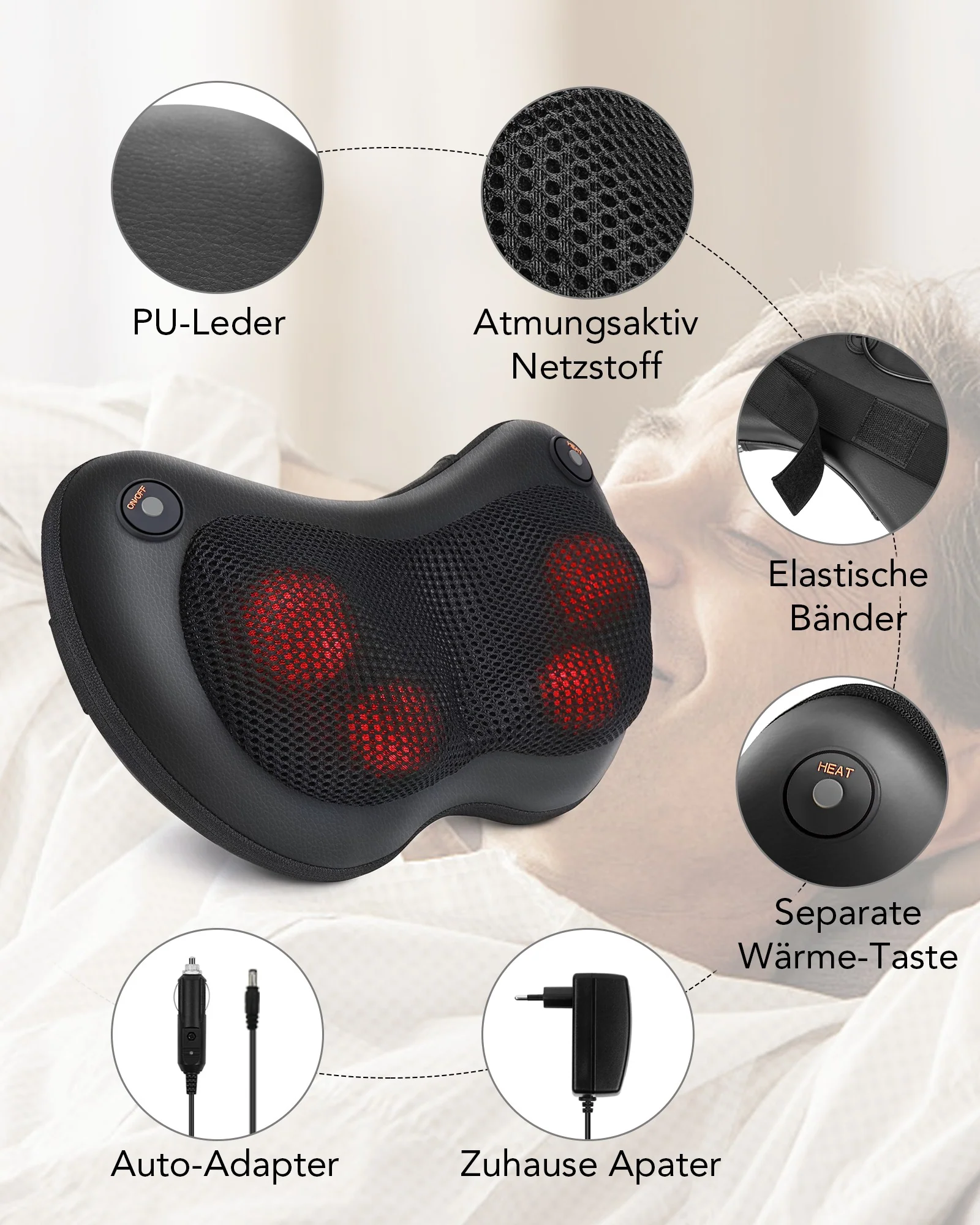 Naipo massaggiatore Cuscino massaggiante shiatsu con funzione  calore, per collo spalle schiena - Image 5