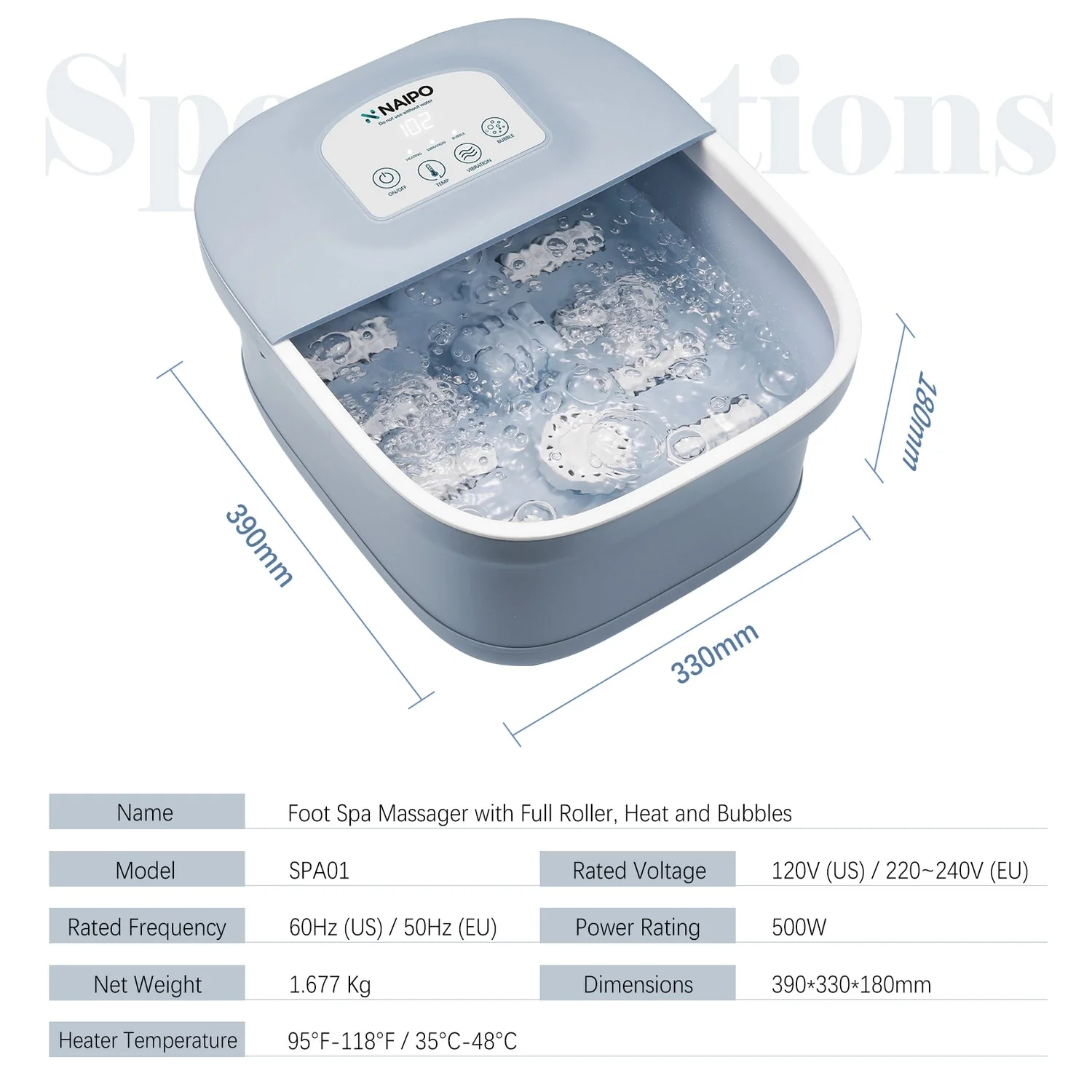 Naipo NPFT-SPA01 Vasca per massaggio plantare 3 in 1 bagnoschiuma Massaggiatore plantare LCD touch screen blu - Image 5