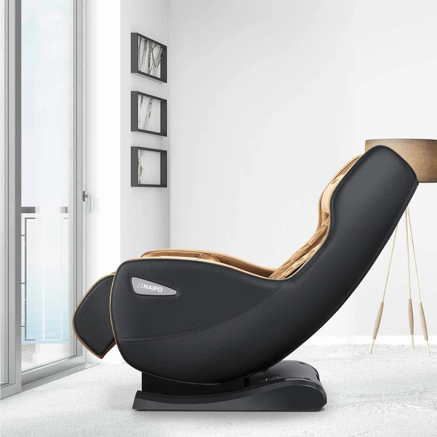 Poltrona massaggiante premium NAIPO, premio per il design, Bluetooth, funzione reclinabile, salvaspazio, marrone - Image 9