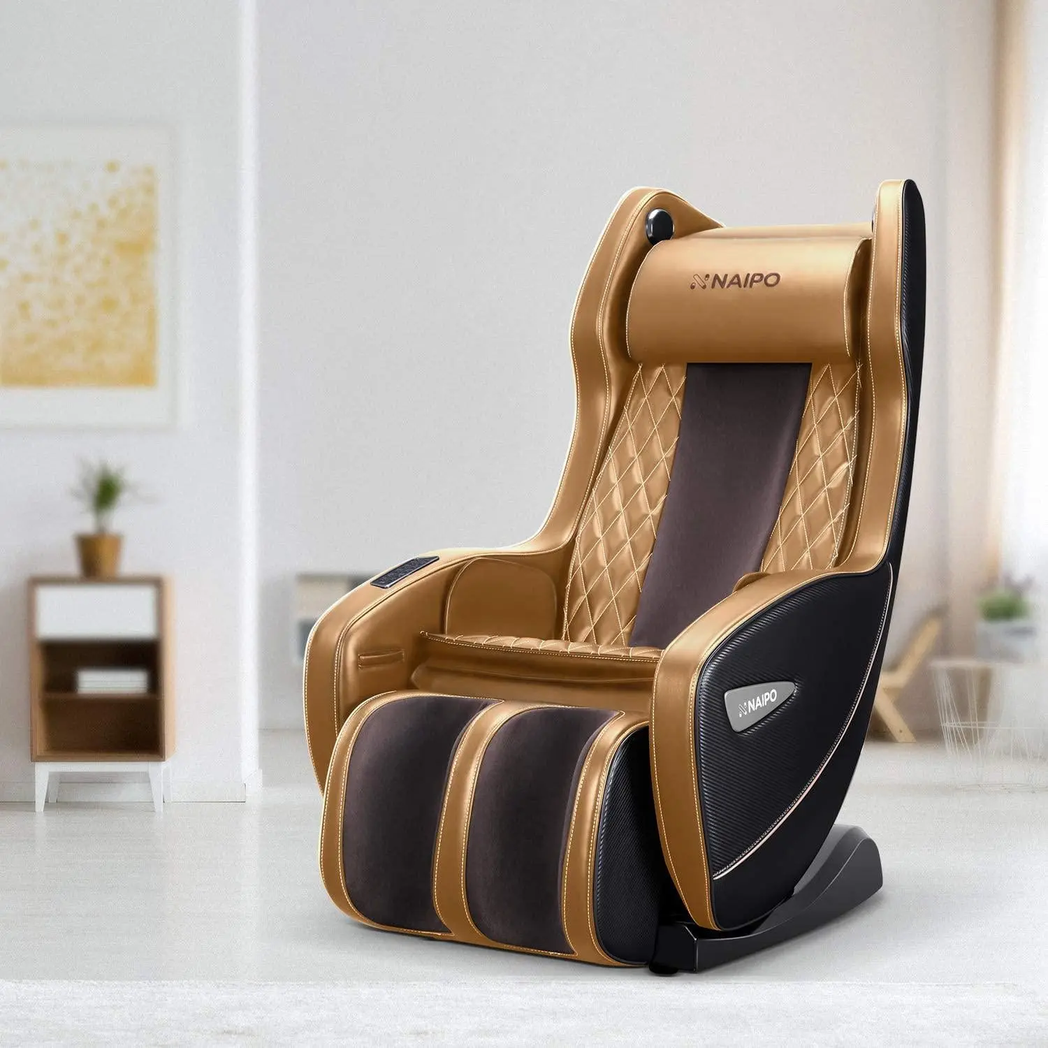 Poltrona massaggiante premium NAIPO, premio per il design, Bluetooth, funzione reclinabile, salvaspazio, marrone - Image 10