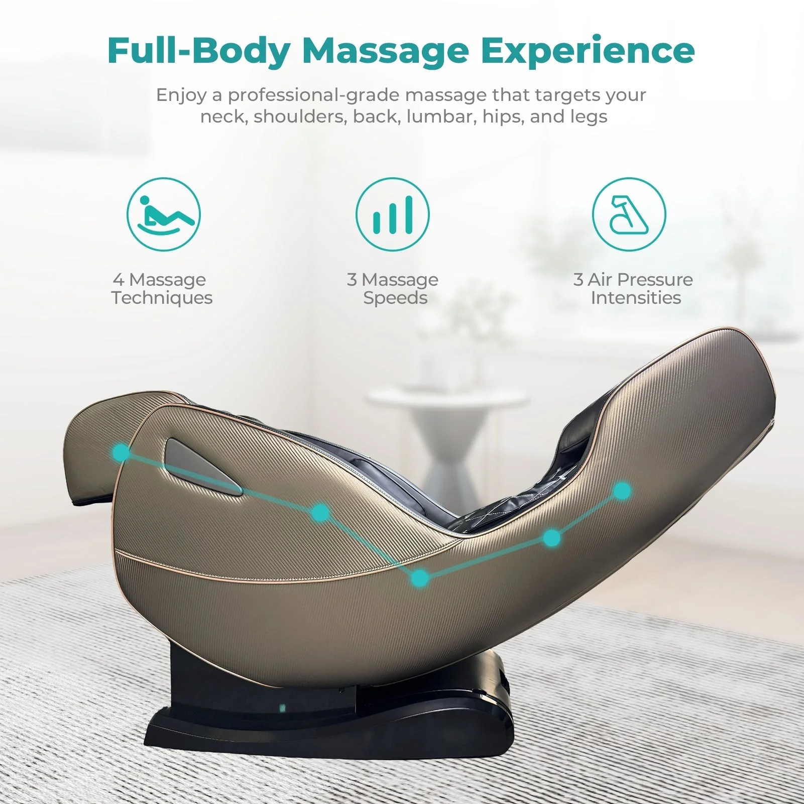 Poltrona da massaggio premium NAIPO, premio per il design, Bluetooth, funzione reclinabile, salvaspazio - Image 5