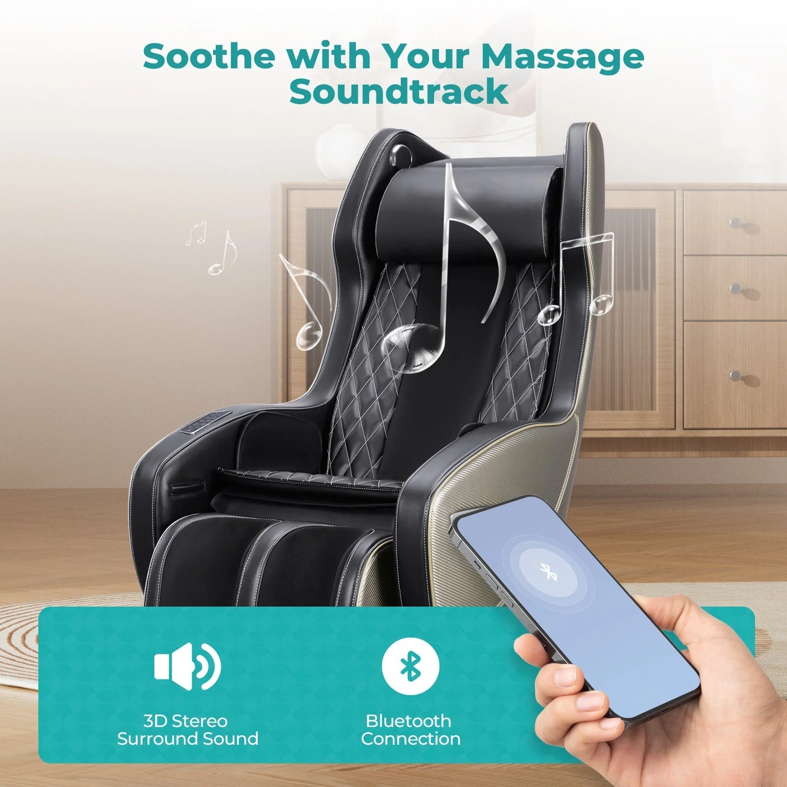 Poltrona da massaggio premium NAIPO, premio per il design, Bluetooth, funzione reclinabile, salvaspazio - Image 10