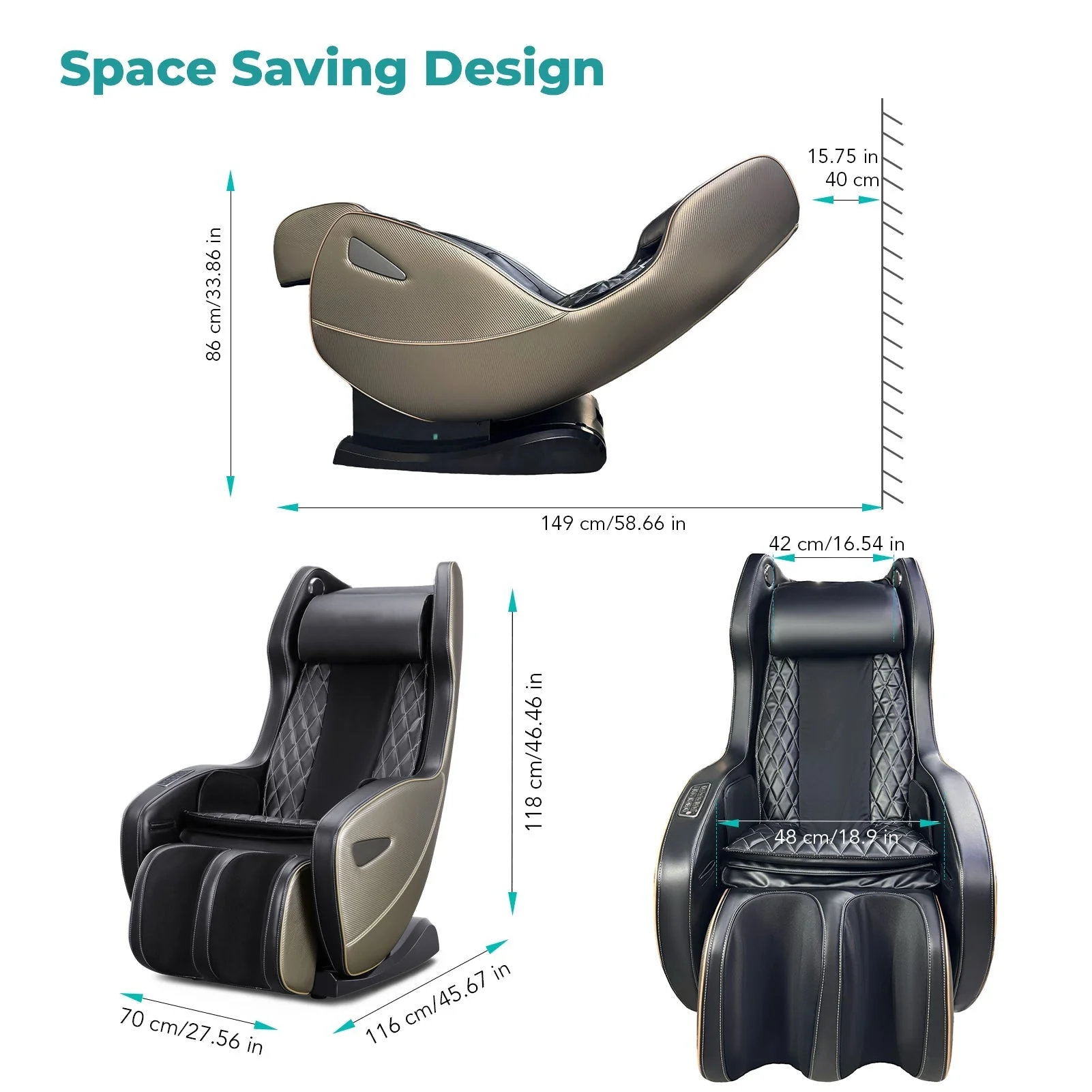 Poltrona da massaggio premium NAIPO, premio per il design, Bluetooth, funzione reclinabile, salvaspazio - Image 9