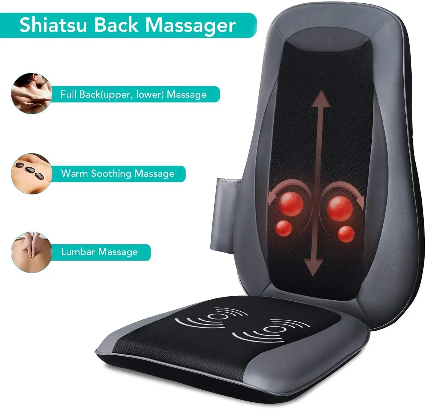 Massaggiatore per la schiena Naipo Coprisedile per massaggio con calore Shiatsu Massaggio profondo dei tessuti Vibrazione  massaggio per la parte superiore inferiore e completa della schiena - Image 5